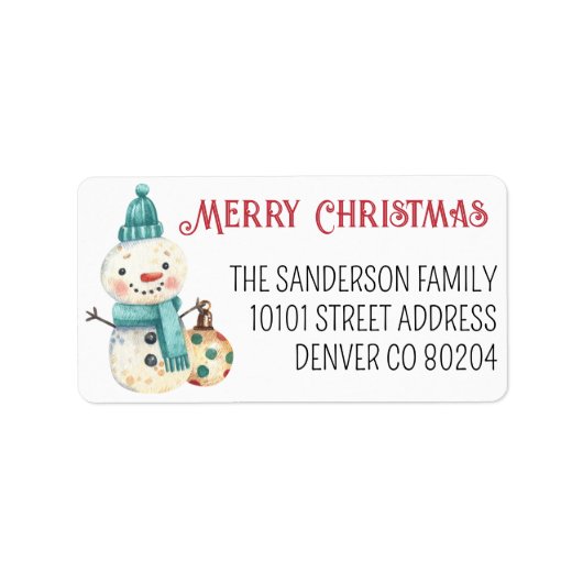 Vrolijk Kerstmis Sneeuwman Terugkeer Naam Adres Etiket (Voorkant)