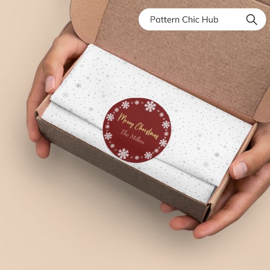 Vrolijk Kerstmis Sneeuwvlok Elegant Modern Rood Ronde Sticker