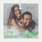 Vrolijk Kerstmis Sneeuwvlok Gepersonaliseerd Groen Glas Ornament (Voorkant)