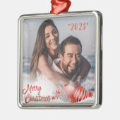 Vrolijk Kerstmis Sneeuwvlok Gepersonaliseerd Rood Metalen Ornament (Links)