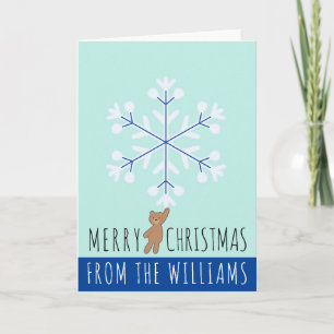 Vrolijk Kerstmis Sneeuwvlok Teddy Bear Naam Kaart