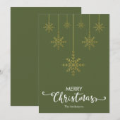 Vrolijk Kerstmis Sneeuwvlokken Donker Olijfgroen Feestdagenkaart (Voorkant / Achterkant)