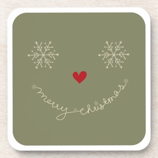 Vrolijk Kerstmis Sneeuwvlokken Grappig Smiley Face Drankjes Onderzetter (Voorkant)