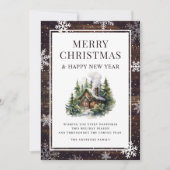 Vrolijk Kerstmis Sneeuwvlokken Log Cabin Feestdagenkaart (Voorkant)