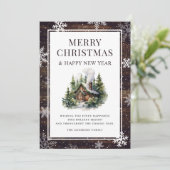 Vrolijk Kerstmis Sneeuwvlokken Log Cabin Feestdagenkaart (Staand voorkant)