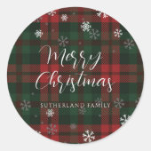 Vrolijk Kerstmis Sneeuwvlokken Plakt Script Custom Ronde Sticker (Voorkant)