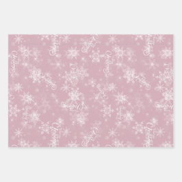 Vrolijk Kerstmis Sneeuwvlokken Roze Groet Vakantie Inpakpapier Vel
