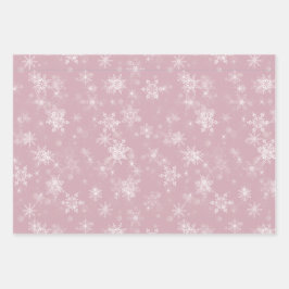 Vrolijk Kerstmis Sneeuwvlokken Roze Groet Vakantie Inpakpapier Vel