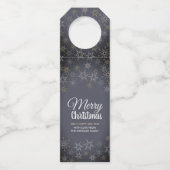 Vrolijk Kerstmis Sneeuwvlokken Slate Grijze Houtsk Flessenhanger (Voorkant)