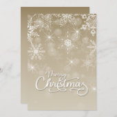Vrolijk Kerstmis Sneeuwvlokken Wit beige Groet Feestdagenkaart (Voorkant / Achterkant)