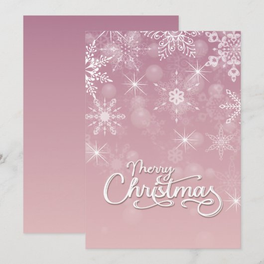 Vrolijk Kerstmis Sneeuwvlokken Wit Roze Groet Feestdagenkaart (Voorkant / Achterkant)