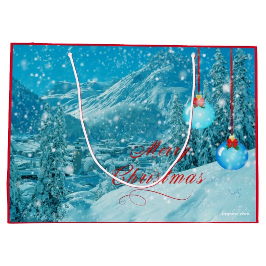 Vrolijk Kerstmis Snowy Village Large Cadeautasje (Achterkant)