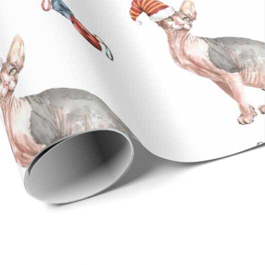 Vrolijk Kerstmis Sphynx Haarloze Kat Santa Hoed Cadeaupapier (Rol Hoek)
