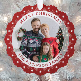 Vrolijk Kerstmis Stijlvol Modern Elegant Foto Rood Ornament Kaart