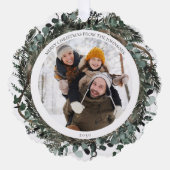 Vrolijk Kerstmis stoffige Winter groen Foto krans Ornament Kaart (Voorkant)