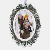 Vrolijk Kerstmis stoffige Winter groen Foto krans Ornament Kaart (Links)