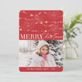 Vrolijk Kerstmis Tangled & Messy Fairy Lights Foto Feestdagenkaart (Staand voorkant)