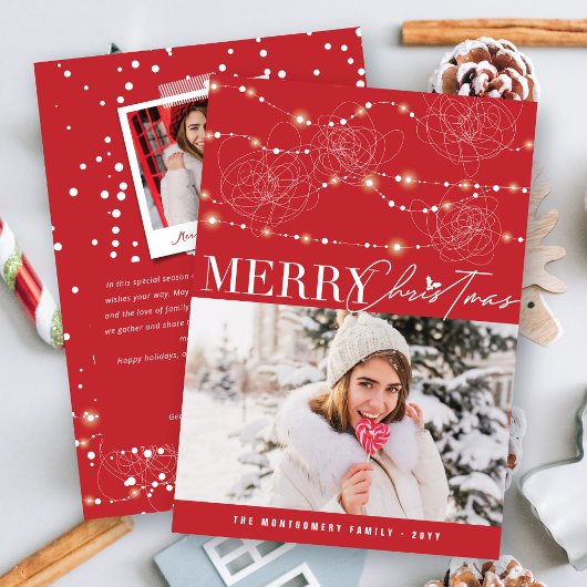 Vrolijk Kerstmis Tangled & Messy Fairy Lights Foto Feestdagenkaart