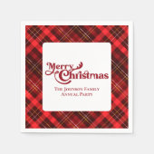 Vrolijk Kerstmis Traditioneel Rood Plaid Tartan Pa Servet (Voorkant)