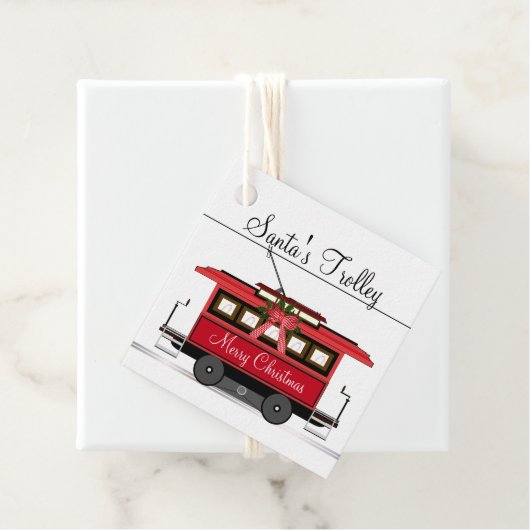 Vrolijk Kerstmis Tram Trolley Streetcar Bedankjes Labels (In situ)