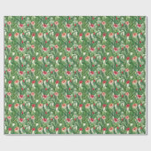 Vrolijk Kerstmis Tropische Bloemblad Groen Rood Cadeaupapier (Vlak)