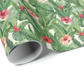 Vrolijk Kerstmis Tropische Bloemblad Groen Rood Cadeaupapier (Rol Hoek)