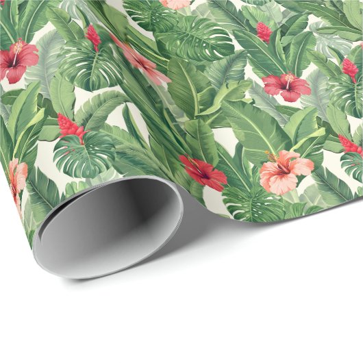 Vrolijk Kerstmis Tropische Bloemblad Groen Rood Cadeaupapier (Rol Hoek)