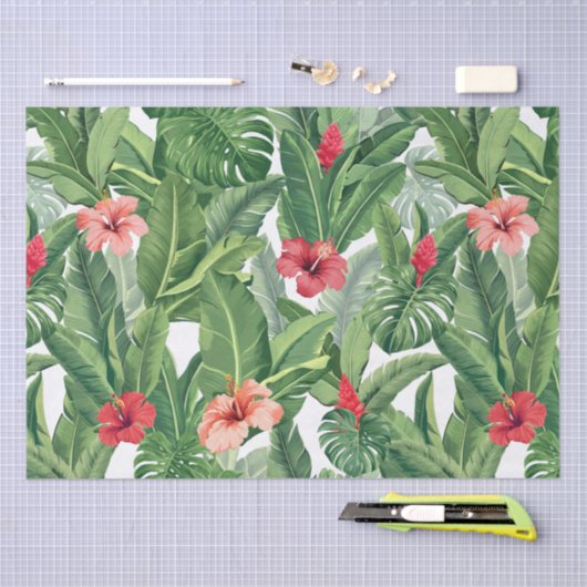 Vrolijk Kerstmis Tropische Bloemblad Groen Rood Tissuepapier (Craft)