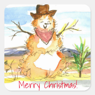 Vrolijk Kerstmis Tumbleweed Sneeuwman Vierkante Sticker