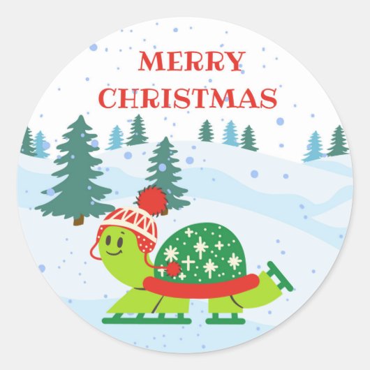 Vrolijk Kerstmis Turtle Schaatsen Stickers (Voorkant)
