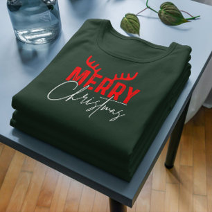 Vrolijk Kerstmis Typografie Antlers T-shirt