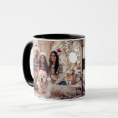 Vrolijk Kerstmis Typografie Familie 5 Foto Collage Mok (Voorkant links)