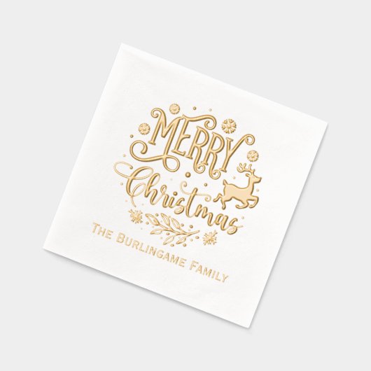 Vrolijk Kerstmis Typografie Familienaam Folie Servetten (Links)