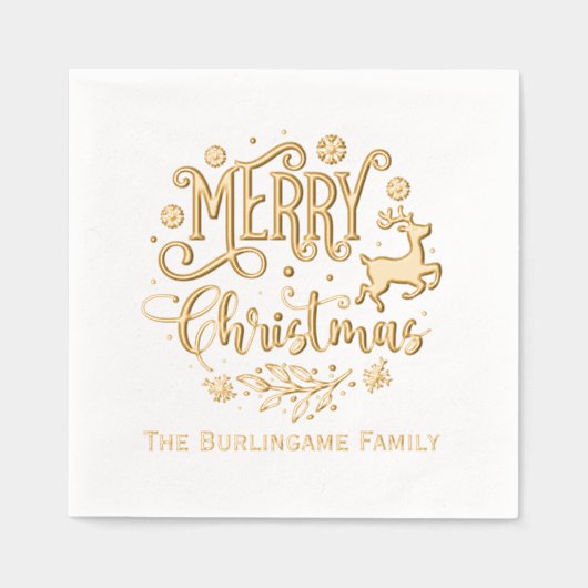 Vrolijk Kerstmis Typografie Familienaam Folie Servetten (Voorkant)