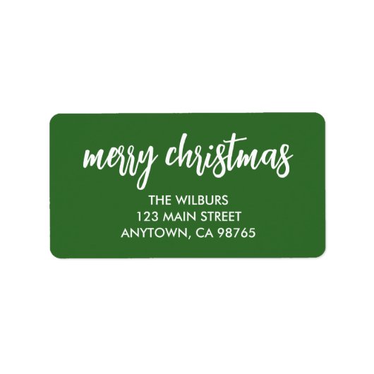 Vrolijk Kerstmis Typografie Groen Retouradres Etiket (Voorkant)