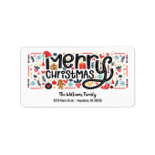 Vrolijk Kerstmis Typografie Retouradres Etiket (Voorkant)