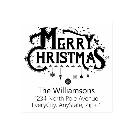 Vrolijk Kerstmis Typografie Retouradres Rubberstempel (Afrduk)