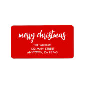 Vrolijk Kerstmis Typografie Rood Retouradres Etiket (Voorkant)