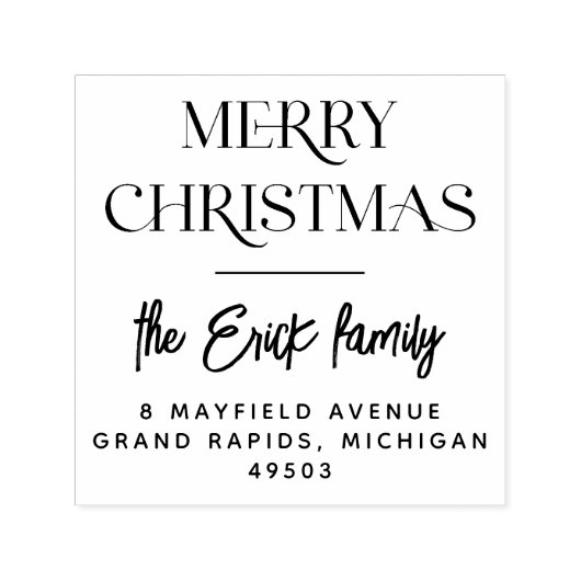 Vrolijk Kerstmis Typografie Script Naam & Adres Zelfinktende Stempel (Design)