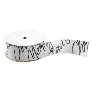 Vrolijk Kerstmis Typografie Zwart Wit Modern Fun Grosgrain Lint