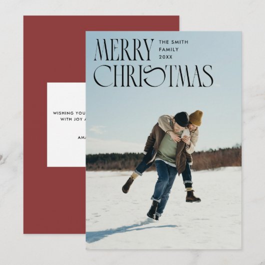 Vrolijk Kerstmis Unieke Typografie Foto Feestdagenkaart (Voorkant / Achterkant)