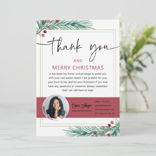 Vrolijk Kerstmis Vastgoed Foto Dank u Kaart (Staand voorkant)