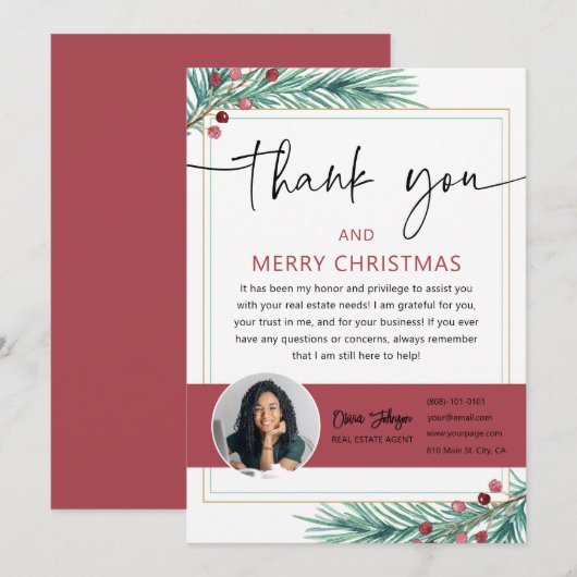 Vrolijk Kerstmis Vastgoed Foto Dank u Kaart (Voorkant / Achterkant)