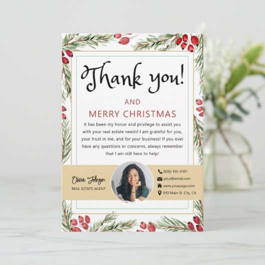 Vrolijk Kerstmis Vastgoed Foto Dank u Kaart (Staand voorkant)