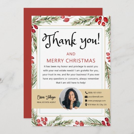 Vrolijk Kerstmis Vastgoed Foto Dank u Kaart (Voorkant / Achterkant)