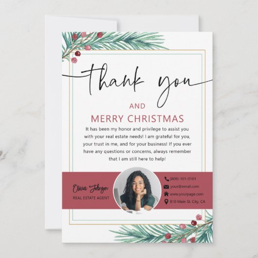 Vrolijk Kerstmis Vastgoed Foto Dank u Kaart (Voorkant)