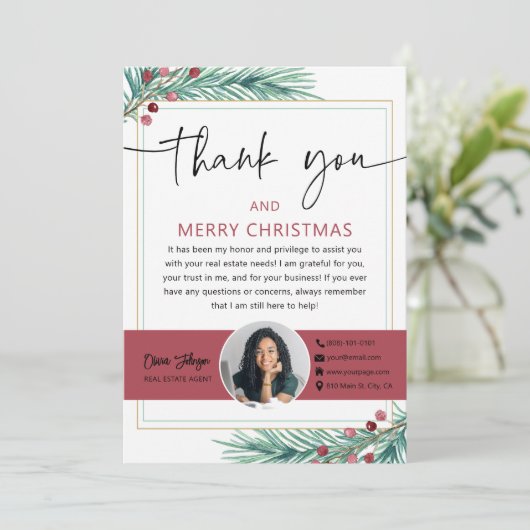 Vrolijk Kerstmis Vastgoed Foto Dank u Kaart (Staand voorkant)
