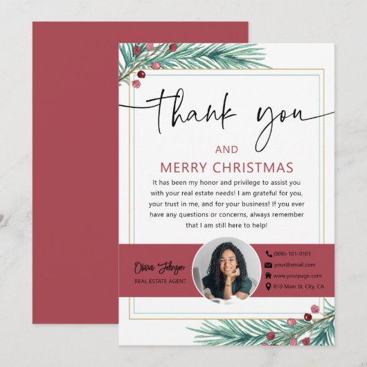 Vrolijk Kerstmis Vastgoed Foto Dank u Kaart (Voorkant / Achterkant)
