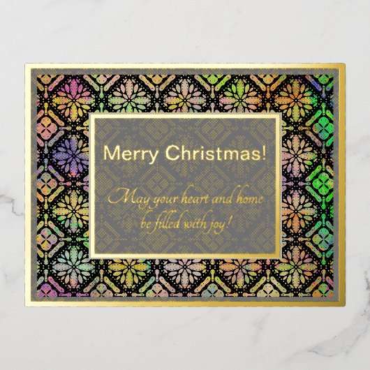 Vrolijk Kerstmis veelkleurig patroon grijs en goud Folie Feestdagen Briefkaart (Voorkant)