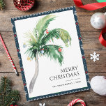 Vrolijk Kerstmis Verfraaide Palm Tree Kust Notitiekaartje<br><div class="desc">Een modern stijlvol wenskaart met een modern en handgeschreven script met een versierde palmboom. Pas deze kaart eenvoudig aan door op de knop "Aanpassen" te klikken.</div>